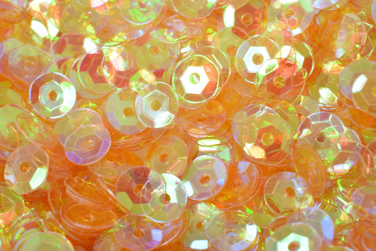 Orange Cup Glossy Sequins Translucent Round Paillettes, Iridescent Sheen (3/4/6mm Sizes, 2000pcs Pack, Lightweight Plastic)