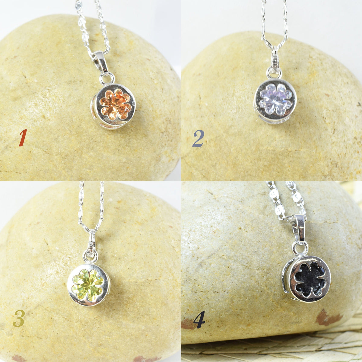 14mm Lucky Clover  White Gold Rhodium Plated Pendant Colored Cubic Zirconia Rhodium Pendant/Wholesale Pendants, Four Leaf...