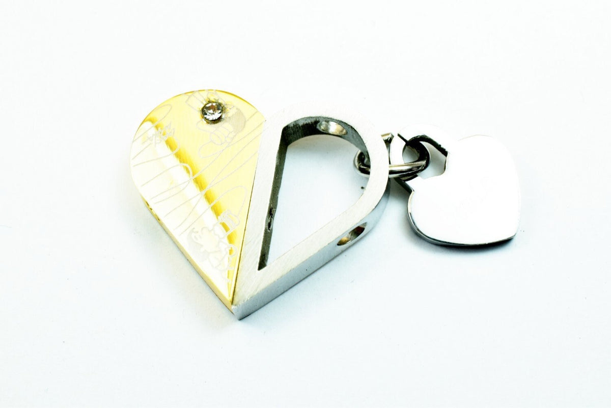 18K Gold Filled Heart Stainless Steel Pendant, Rhinestone Cubic Zirconia Charm Gold and Silver Color Size 23.5x27mm For Je...