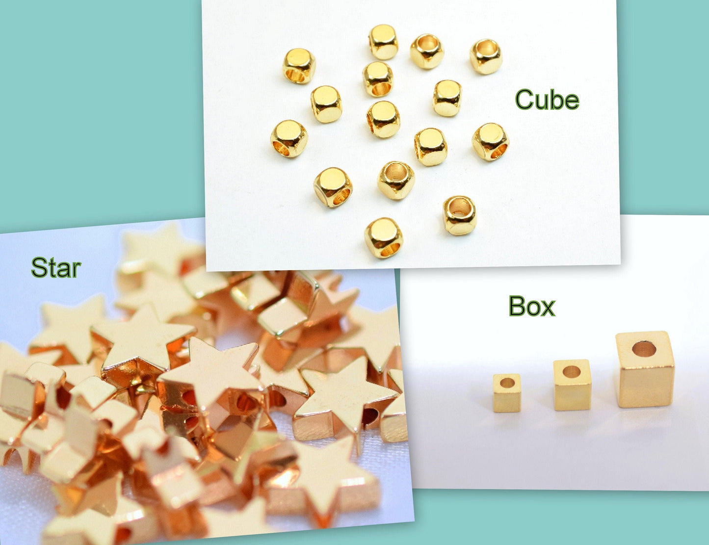 Gold filled Look, EP and Pinky gold filled Cube/Box/Star beads size 3mm, 4mm,5mm,6mm jewelry making supplies - detail image 2