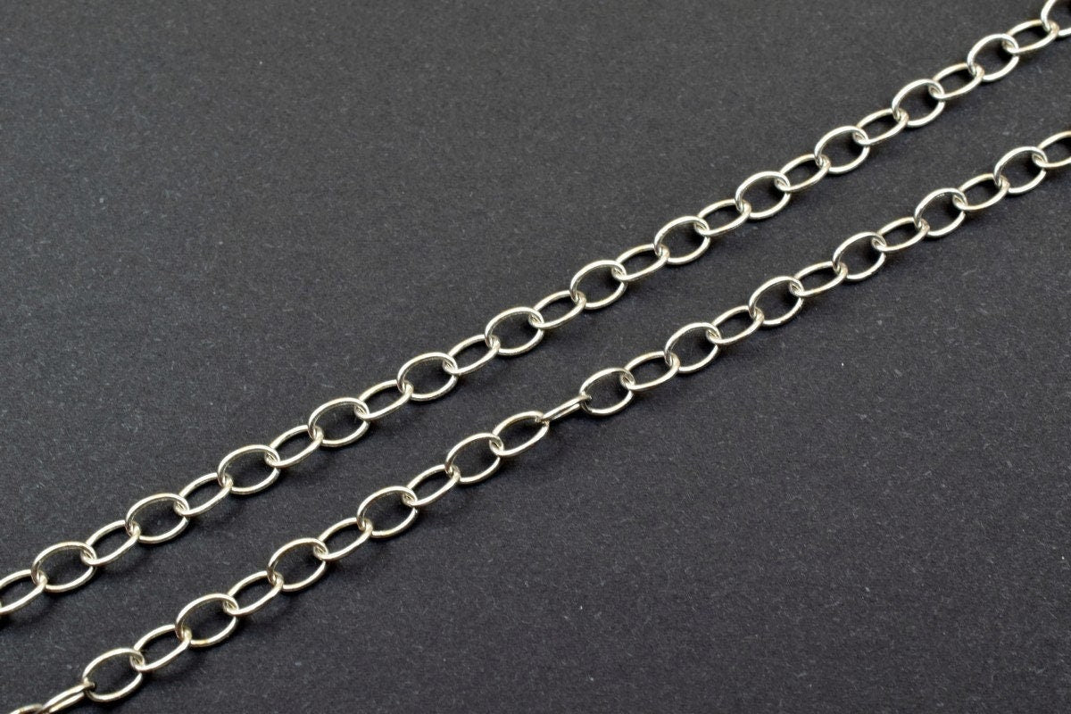 925 Sterling Silver Chain With Rhodium Filled On Top for Jewelry Making By Foot MADE IN ITALY Item# SSC016R jewelry making...