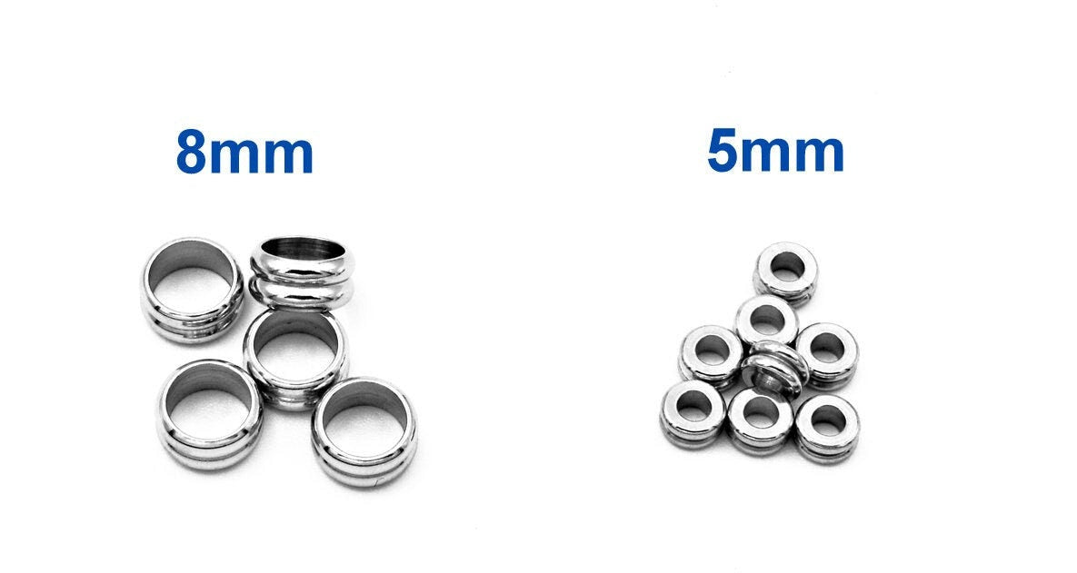 Roundel Plain Spacer Beads: Double Hole Design - Stainless Steel, Big Hole Sizes 5mm & 8mm, Jewelry Making Supply