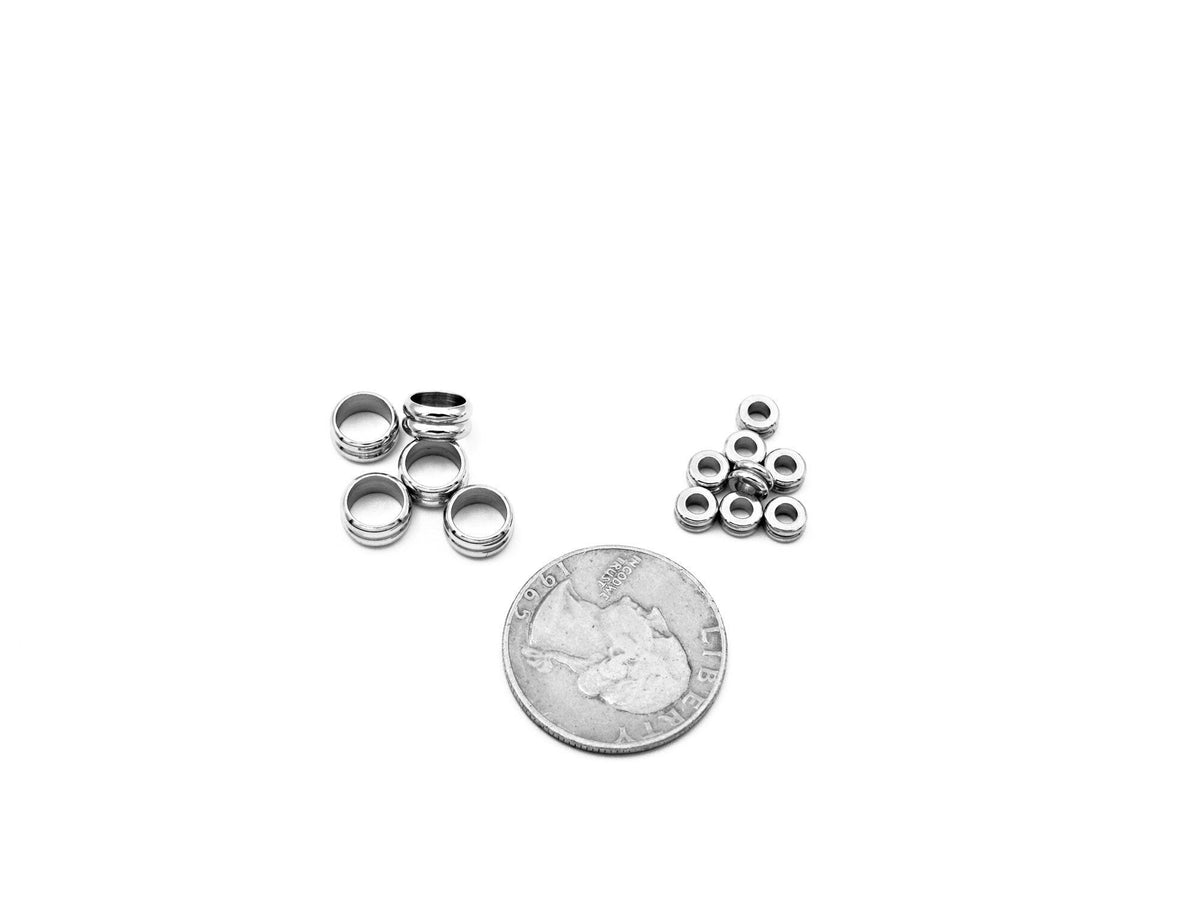 Roundel Plain Spacer Beads: Double Hole Design - Stainless Steel, Big Hole Sizes 5mm & 8mm, Jewelry Making Supply