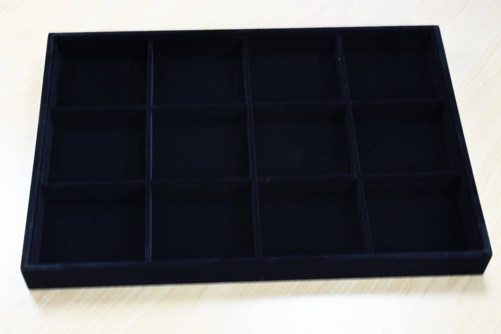 Beads Organizer Tray Black Velvet Display Size 14"x9.5"x1.25", 12 Compartments for Beads or Chain or Coins Display, Item#...
