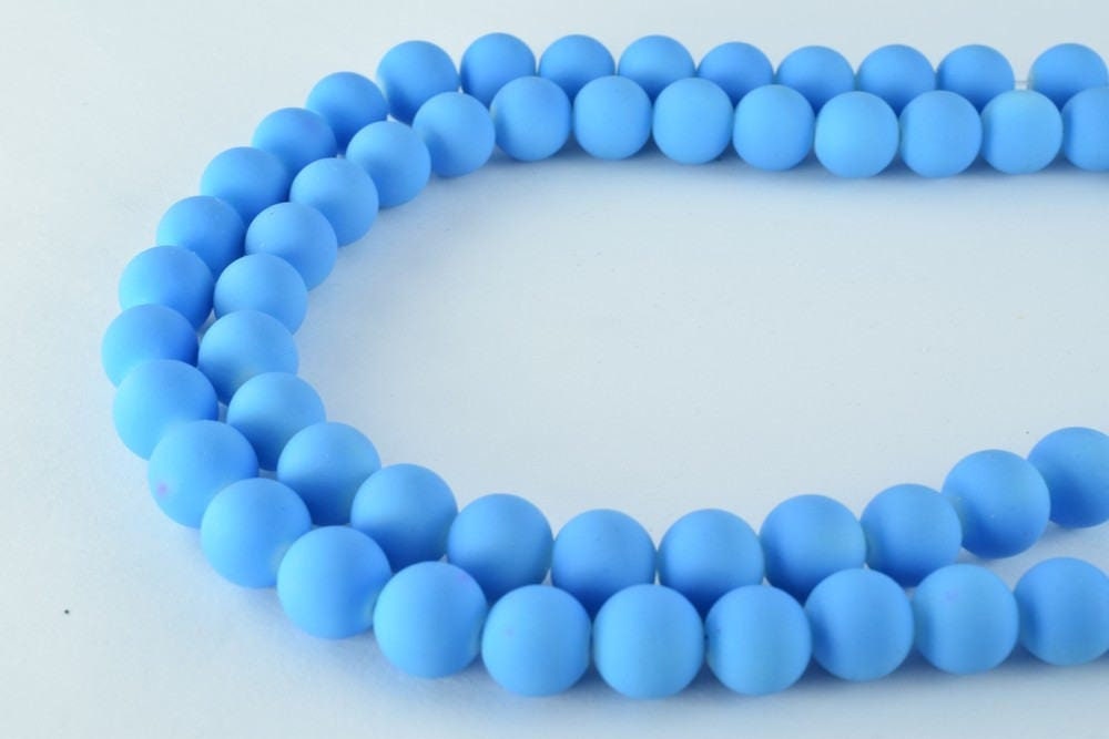 Glass Beads Matte Blue Rubber Over Glass Size 10mm Round For Jewelry Making Item#789222046040 jewelry making supplies - de...