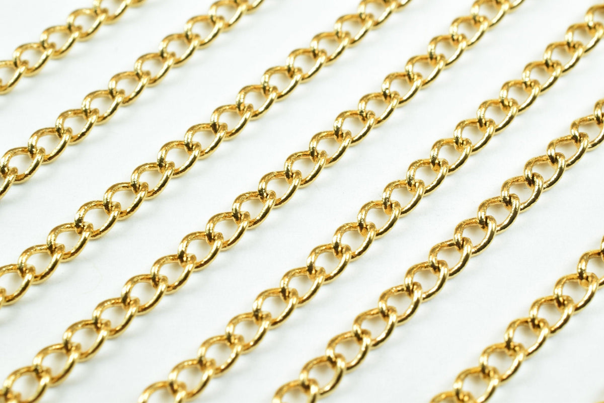 18k Gold Plated Cable Chain Link: Cuban Gfc122 Style, Electroplated Finish | Copper Metal, Skin Friendly | 5x6mm Links