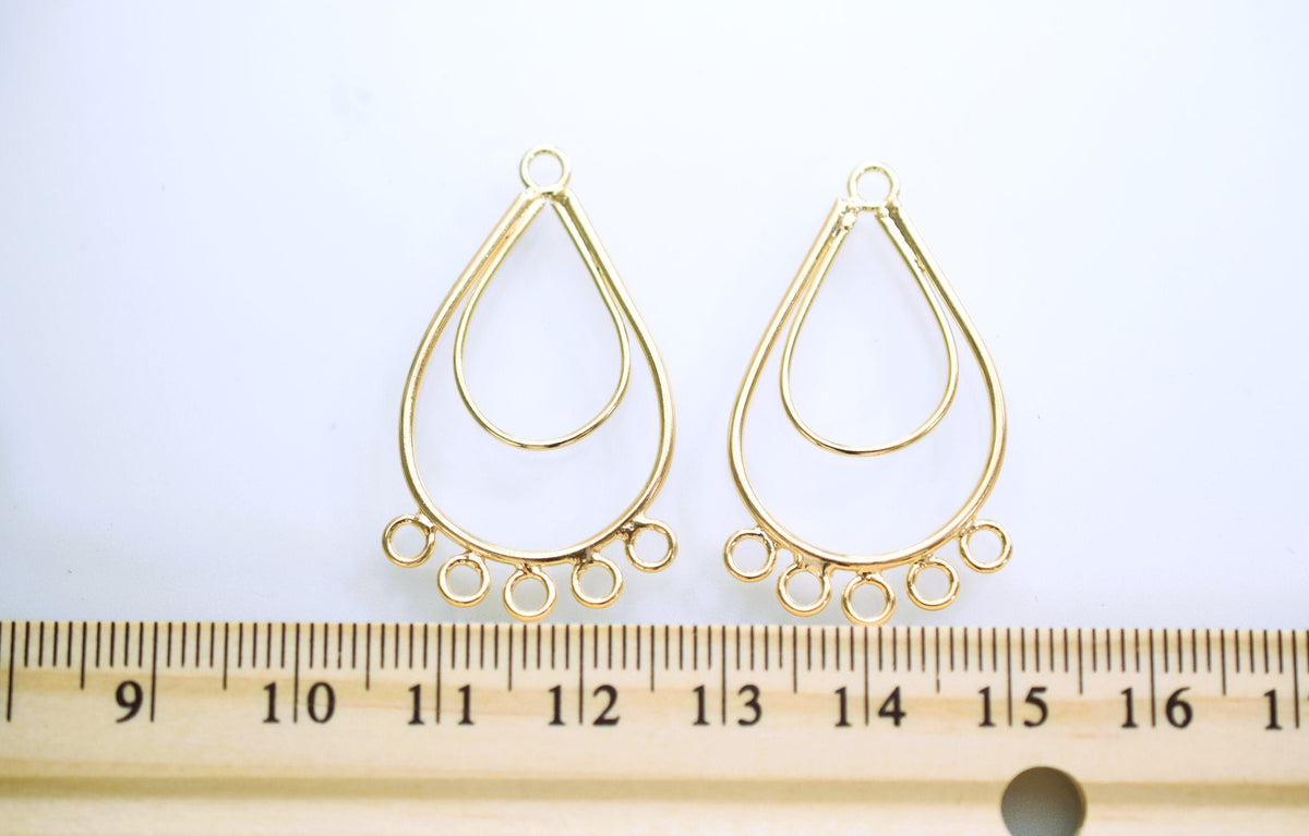 18K Tarnish Resistant Gold, EP Chandelier Earring Findings - Round TearDrop Shapes for Jewelry Making