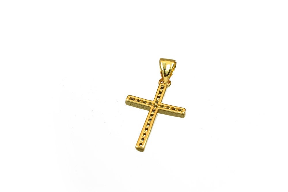 Cross Rhinestone Charm Pendant 18K as Gold Filled tarnish resistant Size 21x13.5mm Micro Pave Beads Charm with Clear CZ Cu...
