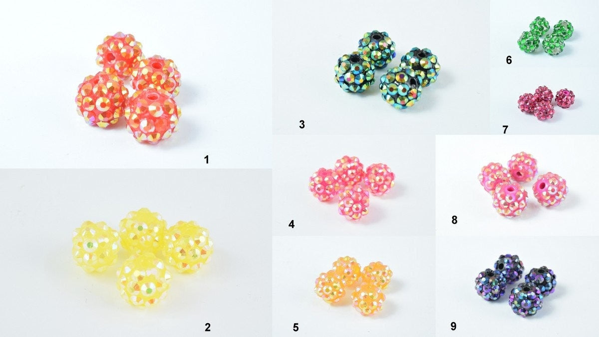 12mm Rhinestone Resin Beads, Shamballa, Round Ball Beads, for Macrame Bracelet, Basketball wives Earring 9 Colors set of 1...