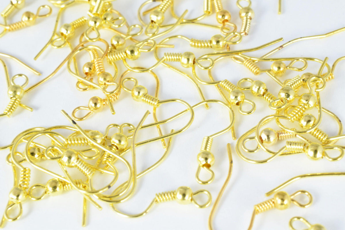 Earring Hooks Gun Metal Antique Copper: 100pcs Fishhook Coil Wire, Brass & Gold Plated, 18x20mm, Jewelry Making Supplies | Bulk Craft Parts