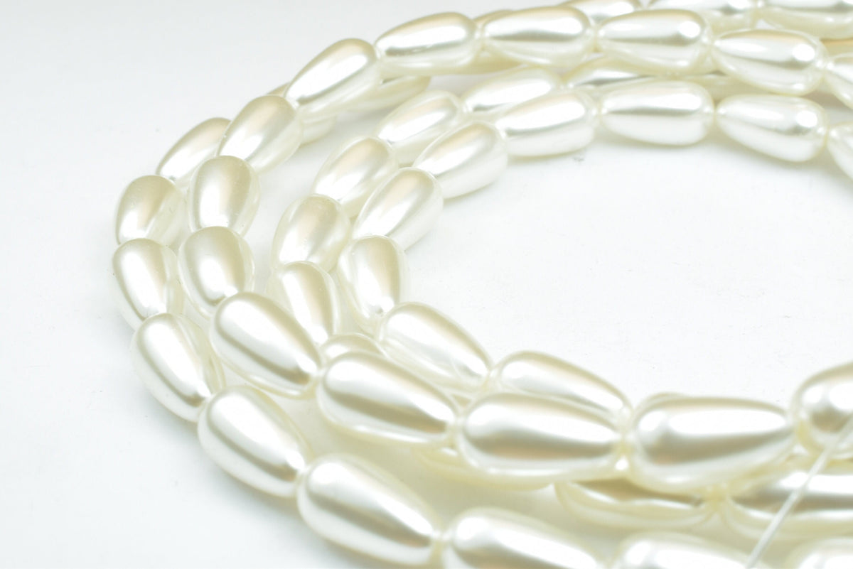 Tear Drop 74 PCs 12x6mm Plastic Pearl White Wedding Pearl Beads on a Spool, Roll, Acrylic Beaded Garland Strand Item# 7892...