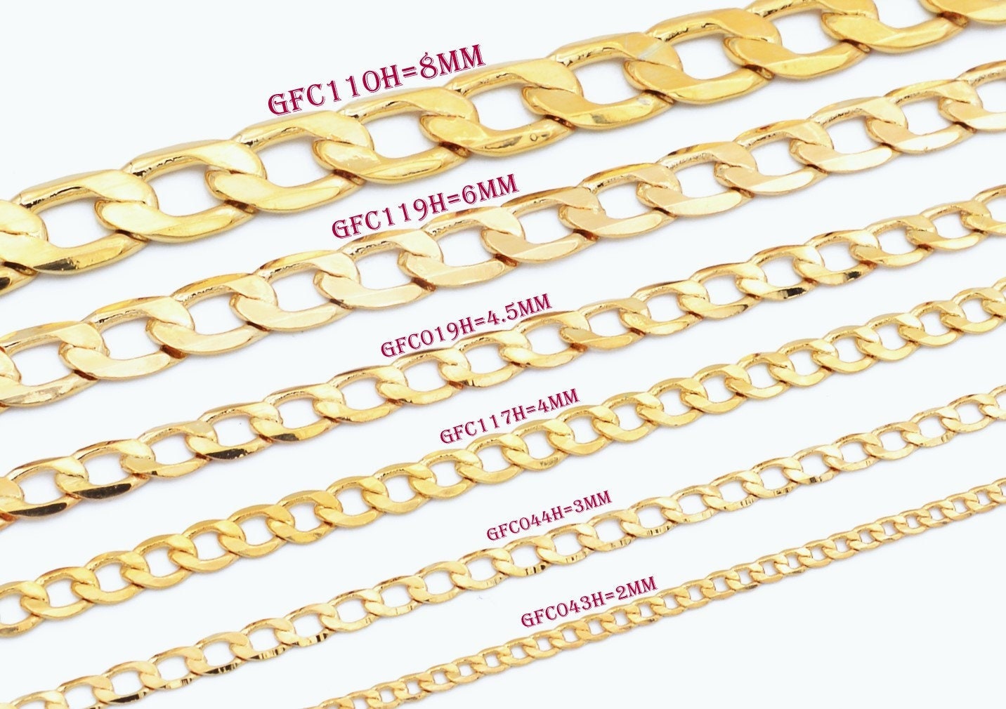 Gold Filled Alternative Cuban Flat Link Chain: Durable Gold Finish - , Jewelry Making, Multiple Widths