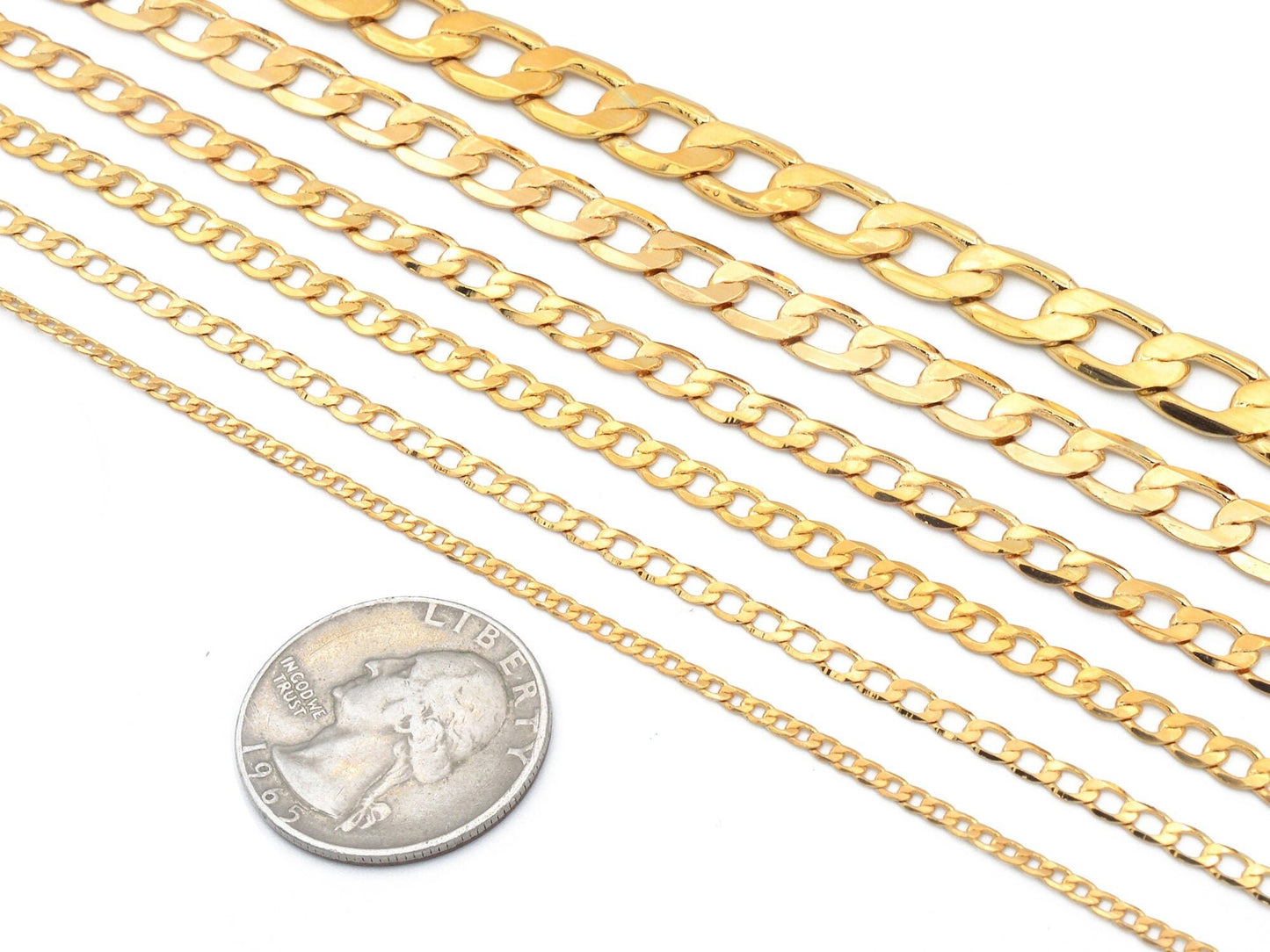 Gold Filled Alternative Cuban Flat Link Chain: Durable Gold Finish - , Jewelry Making, Multiple Widths