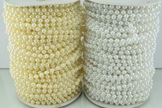 5mm Plastic Pearl Roll 40 Yards White/Creamy Wedding Pearl Beads on a Spool, Roll, Acrylic Beaded Garland Strand jewelry m...