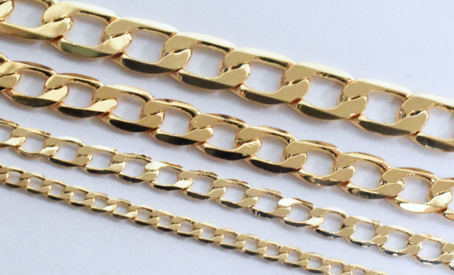 Gold Filled Alternative Cuban Flat Link Chain: Durable Gold Finish - , Jewelry Making, Multiple Widths