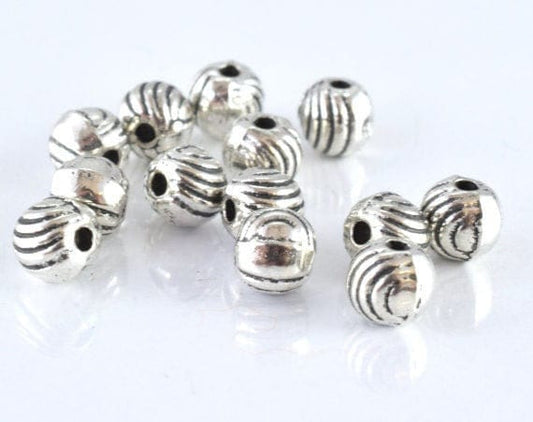 5mm Antique Ridge Beads - Vintage Style Silver Round Metal Beads - 1.5mm Hole Opening, 40pcs Pack, Jewelry Crafting Supplies
