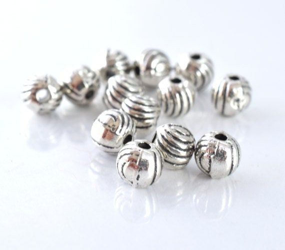 5mm Antique Ridge Beads - Vintage Style Silver Round Metal Beads - 1.5mm Hole Opening, 40pcs Pack, Jewelry Crafting Supplies