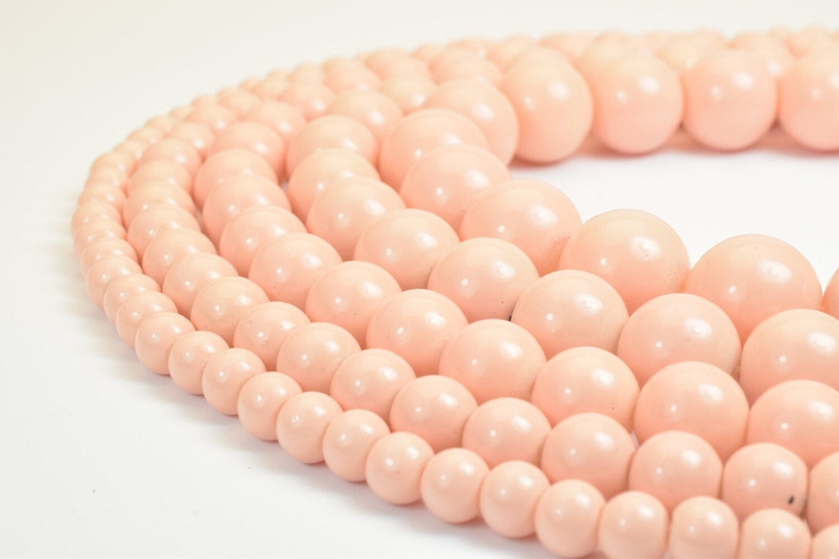 Peach Glass Beads Round Shine: Vintage Boho Pearls - Assorted Sizes 6mm to 14mm, Loose Jewelry Supplies