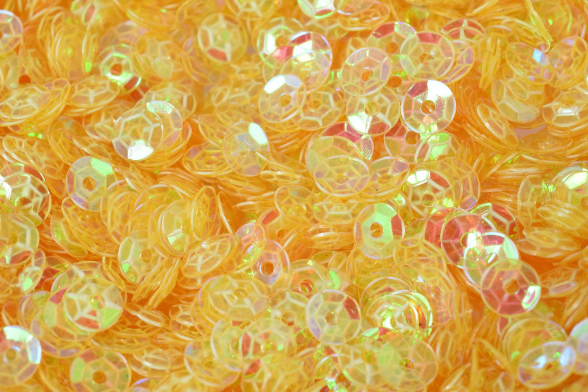 Round Sequins Loose Translucent Yellow Cup, Glossy Iridescent Sheen (3/4/6mm, 2000pcs Pack, Center Hole, Lightweight)