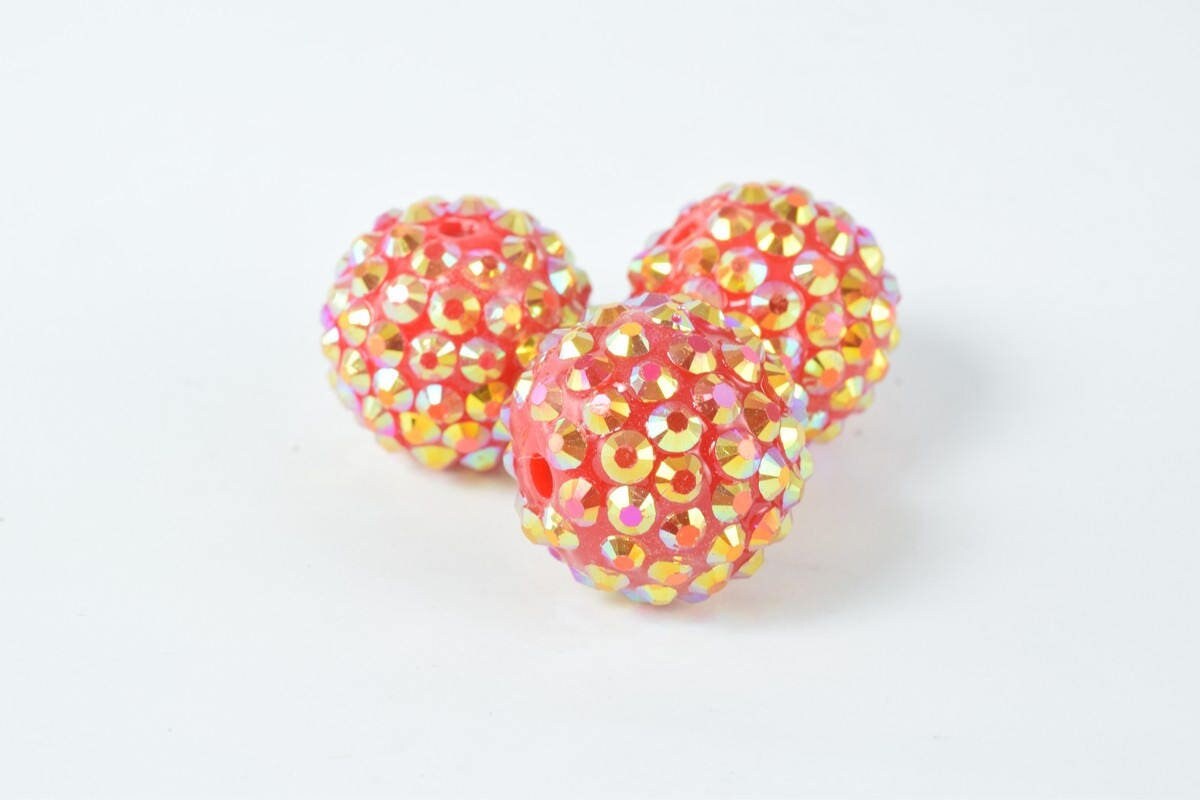 18mm Rhinestone Resin Beads, Shamballa, Round Ball Beads, for Macrame Bracelet, Basketball wives Earring 11Colors set of 1...