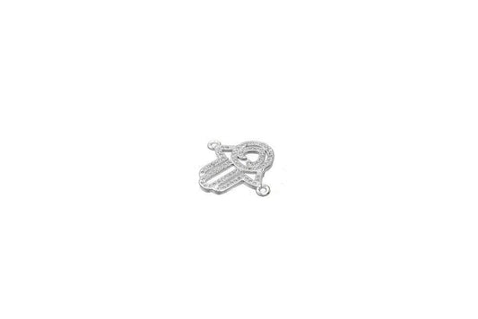 Hamsa Hand Micro Pave Connector, Clear CZ Rhinestone (23x25mm, Rhodium Base , Jewelry Making)