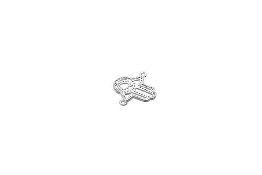 Hamsa Hand Micro Pave Connector, Clear CZ Rhinestone (23x25mm, Rhodium Base , Jewelry Making)