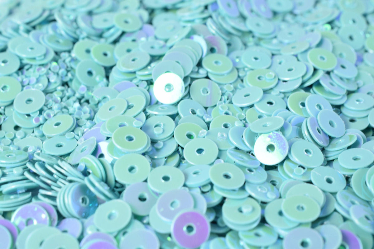 3 4mm Turquoise Sheen Round Sequins - Iridescent Loose Paillettes - Center Hole, Lightweight Craft Supplies, Apparel Decor