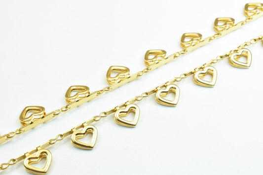 18K Gold Filled Alternative Heart Chain: Tarnish Resistant Jewelry Supply (8.5mm Width, 17.25" Length, )