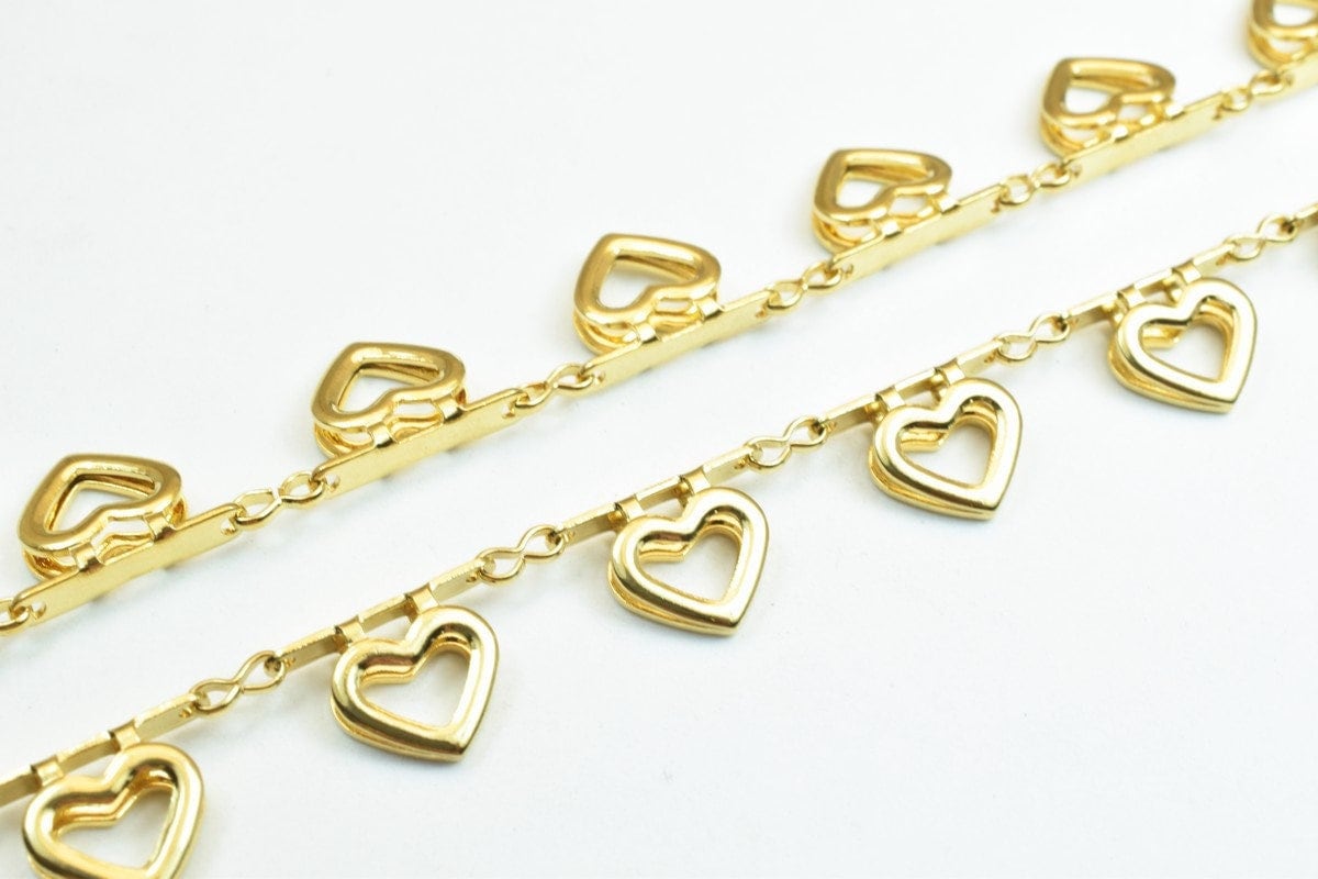 18K Gold Filled Alternative Heart Chain: Tarnish Resistant Jewelry Supply (8.5mm Width, 17.25" Length, )
