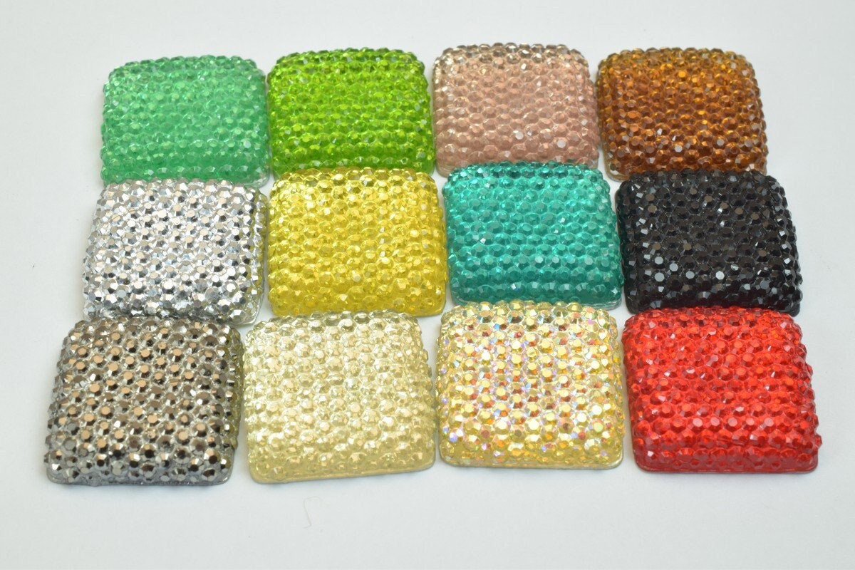 15 PCs Sparkly Acrylic Rhinestone Squares 20mm Resin Flat back Decoden Kawaii Cabochons Phone Case Embellishments Bling Bl...