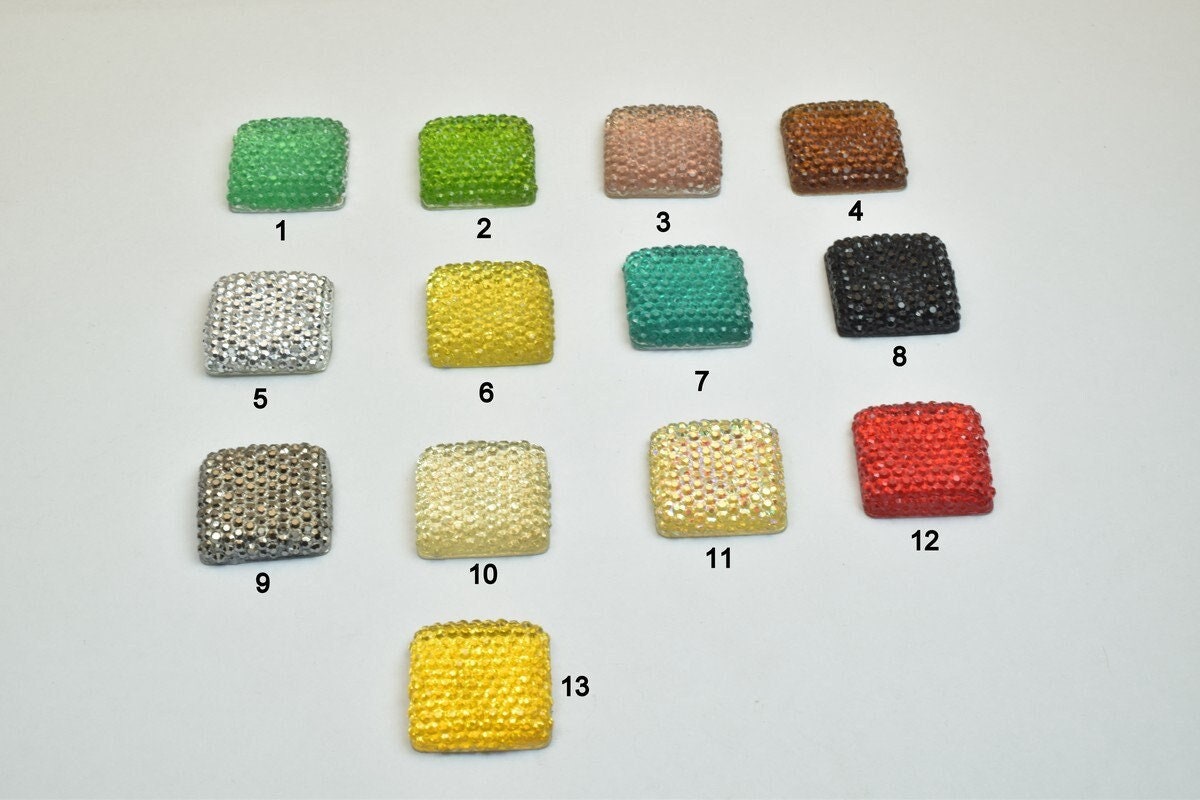 15 PCs Sparkly Acrylic Rhinestone Squares 20mm Resin Flat back Decoden Kawaii Cabochons Phone Case Embellishments Bling Bl...