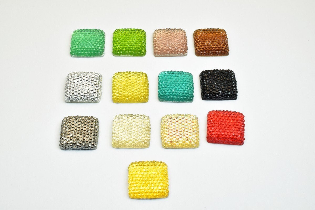 15 PCs Sparkly Acrylic Rhinestone Squares 20mm Resin Flat back Decoden Kawaii Cabochons Phone Case Embellishments Bling Bl...