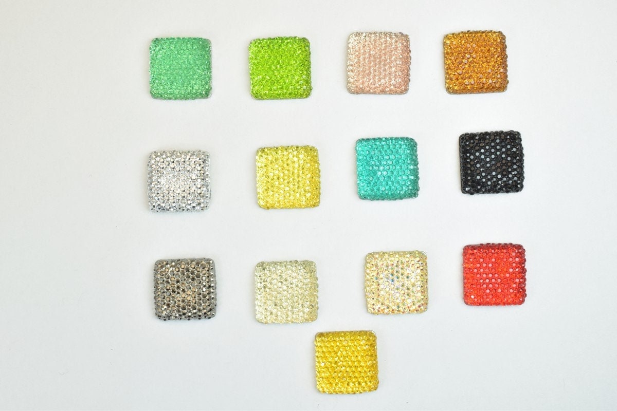 15 PCs Sparkly Acrylic Rhinestone Squares 20mm Resin Flat back Decoden Kawaii Cabochons Phone Case Embellishments Bling Bl...
