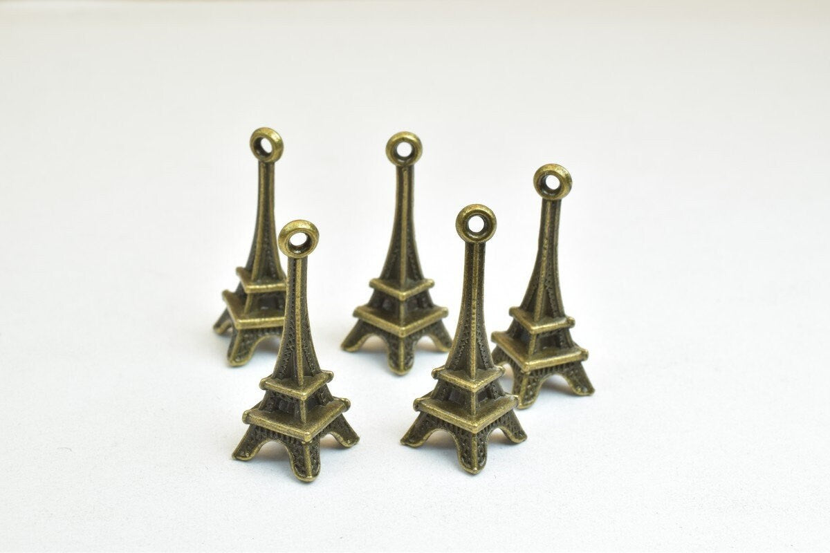 12 PCs Eiffel Tower Charm Pendants Antique Green Beads France Paris Alloy Pendant Size 23x8.5mm Jump Ring Size 1mm For Jew...