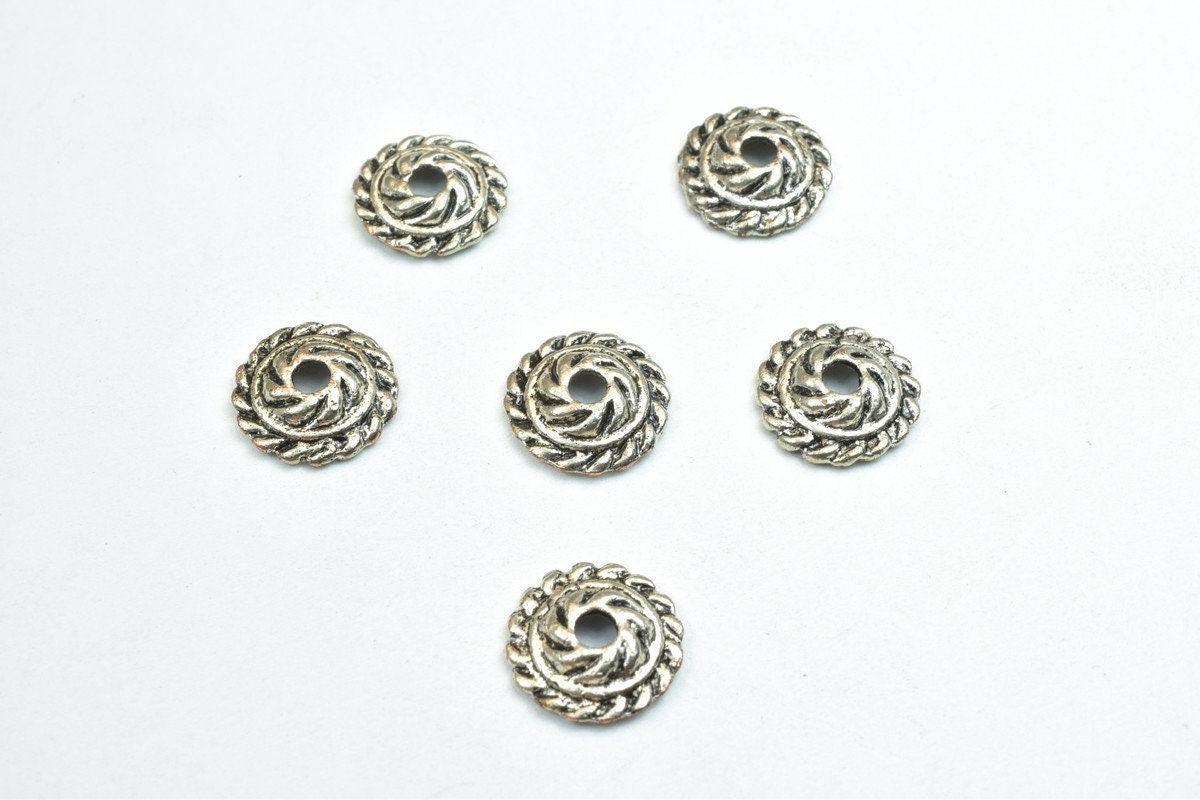 12 PCs Beads Caps Antique Silver Alloy Beads Ending Size 10mm Hole Opening 2mm For Jewelry Making jewelry making supplies