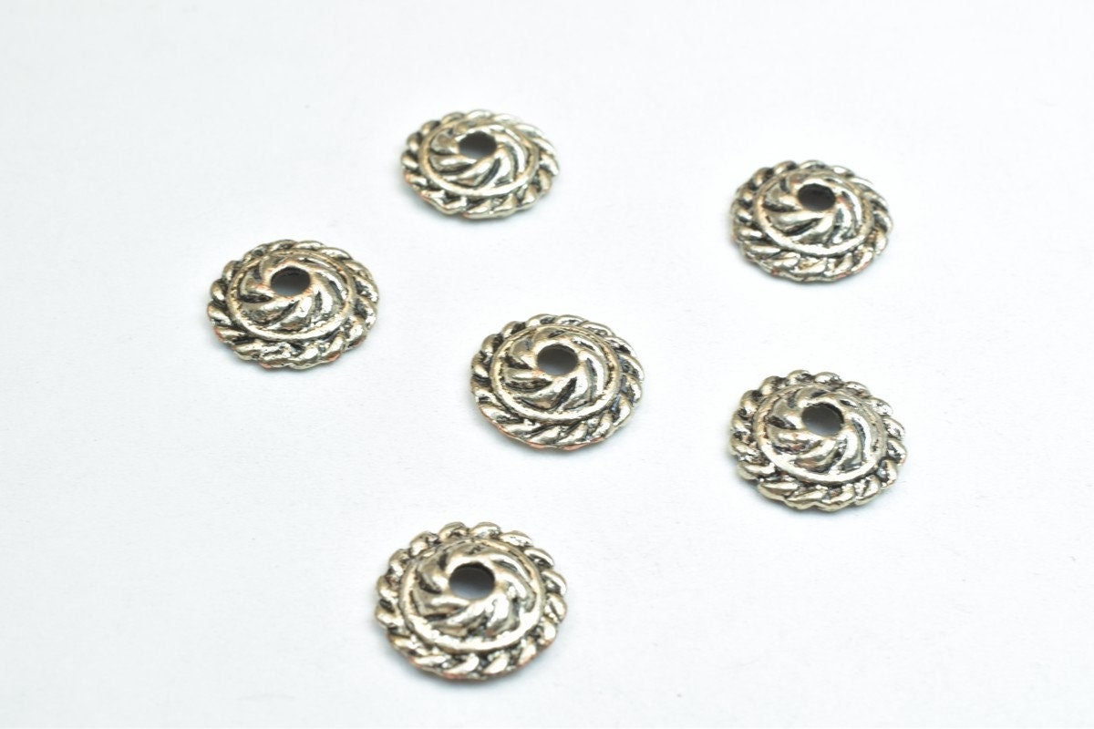 12 PCs Beads Caps Antique Silver Alloy Beads Ending Size 10mm Hole Opening 2mm For Jewelry Making jewelry making supplies...