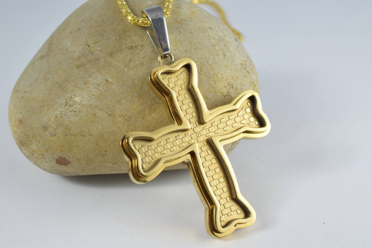18K Gold Filled Cross Pendant Stainless Steel Size 45x36mm, Thickness 4.5mm Christian Religious Cross For Jewelry Making j...