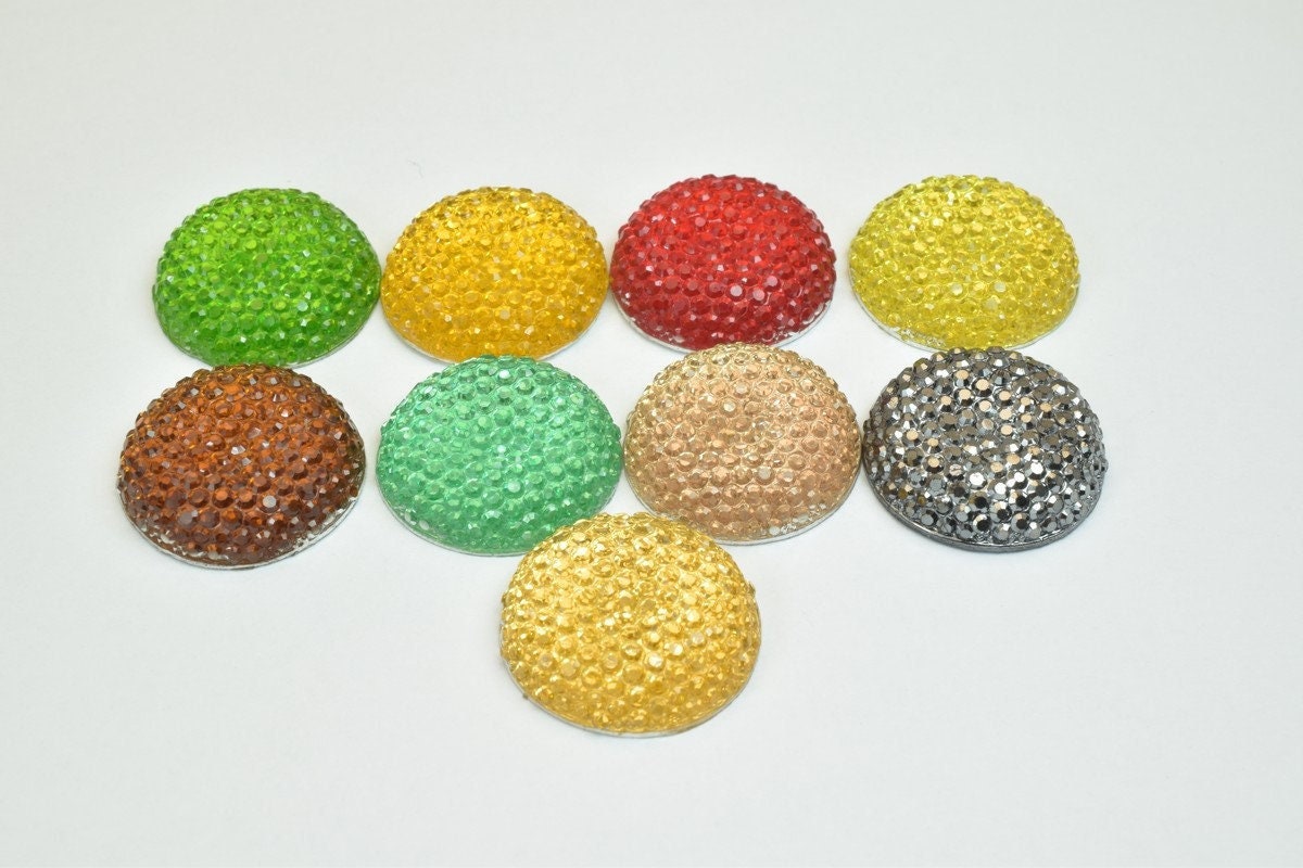 15 PCs Sparkly Acrylic Rhinestone Round 20mm Resin Flatback Decoden Beads Kawaii Cabochons Phone Case Embellishments Bling...