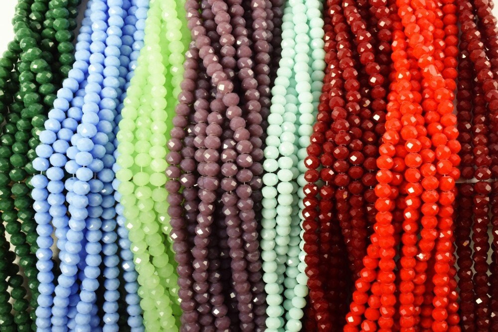6x4mm 18" Inch Strand Rondelle Faceted Various Colored Crystal Beads, Opaque Rondelle Beads,Shaped Crystal, Faceted, Beadi...