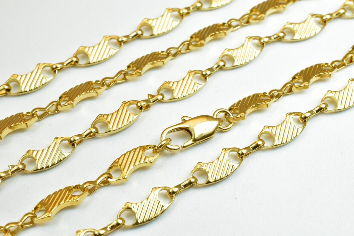 18K Gold Filled Diamond Cut Necklace - 17 Inch Bar Chain, 5mm Width - Tarnish Resistant Finish, Metal, Gift For Her