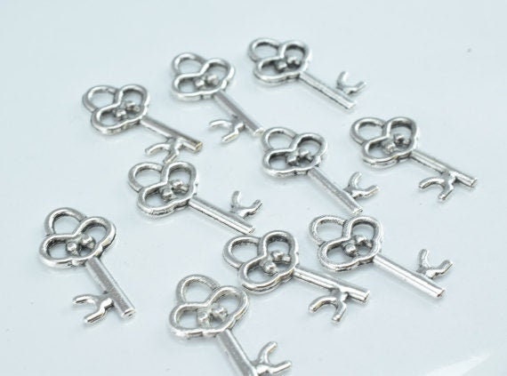 10x20mm Silver Plated Vintage Inspired Key Pendant Charm Sold by 1 pack of 25pcs, 2mm thickness, 11grams/pk jewelry making...