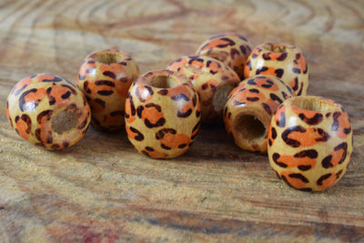 16mm Exotic Wooden Barrel Round Beads/Wooden Beads/ Floral Wooden/Leopard Wooden Beads/ Natural Large Hole Beads/Wooden Je...