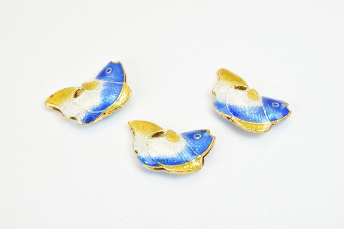 3 PCs Fish Cloisonne Pendant Beads Size 21x13mm Thickness 5mm Hole Size 1mm Enamel Design Sweater Chain Charm For Jewelry...