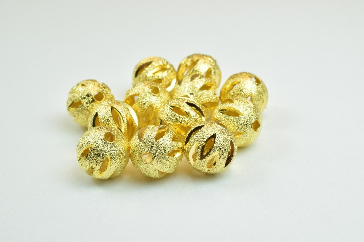 100 PCs Gold Plated Carved Round Beads 8mm/10mm Diamond Cut jewelry making supplies - detail image 6