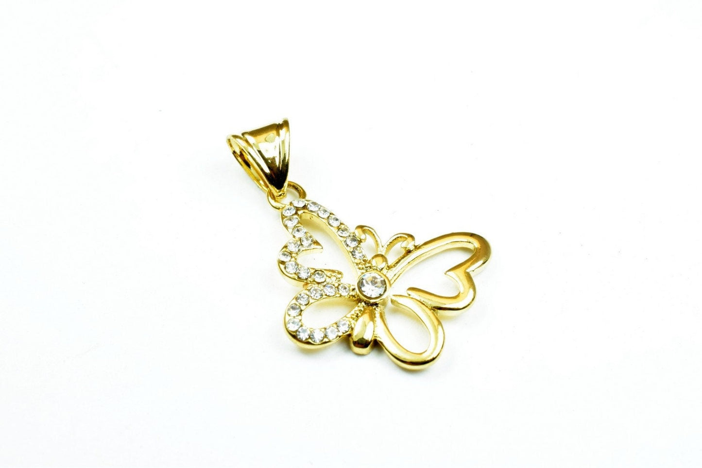 18K as Gold Filled* Rhinestone Butterfly Charm Pendant Size 24x15mm Charm with Clear CZ Cubic Zirconia For Jewelry Making...