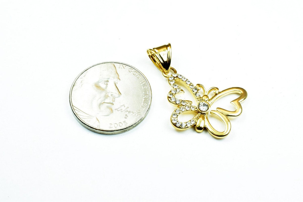 18K as Gold Filled* Rhinestone Butterfly Charm Pendant Size 24x15mm Charm with Clear CZ Cubic Zirconia For Jewelry Making...