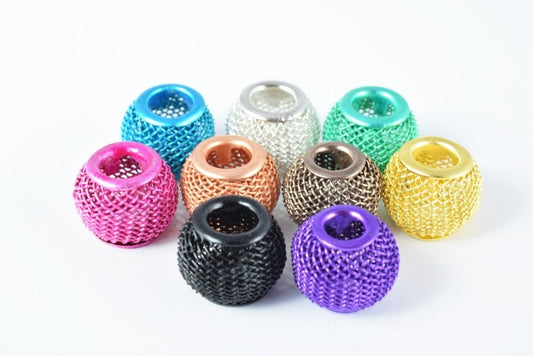 Wire Mesh Round Chunky Metal Beads: Basketball Wives Style Jewelry Components (12mm Large Hole, 6pcs, Metal Mesh)