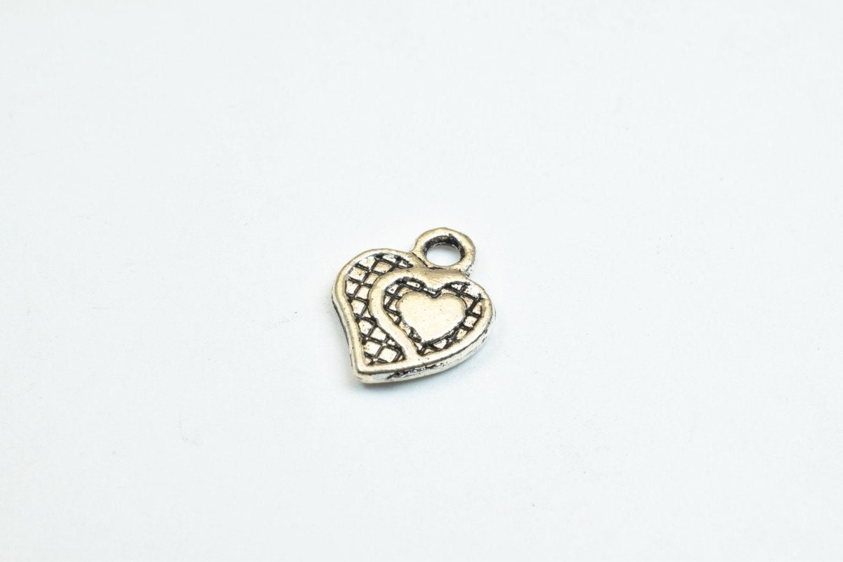 20 PCs Silver Alloy Heart Charm Beads Antique Silver Size 12x10mm Decorative Design Metal Beads 3mm JumpRing Opening for J...