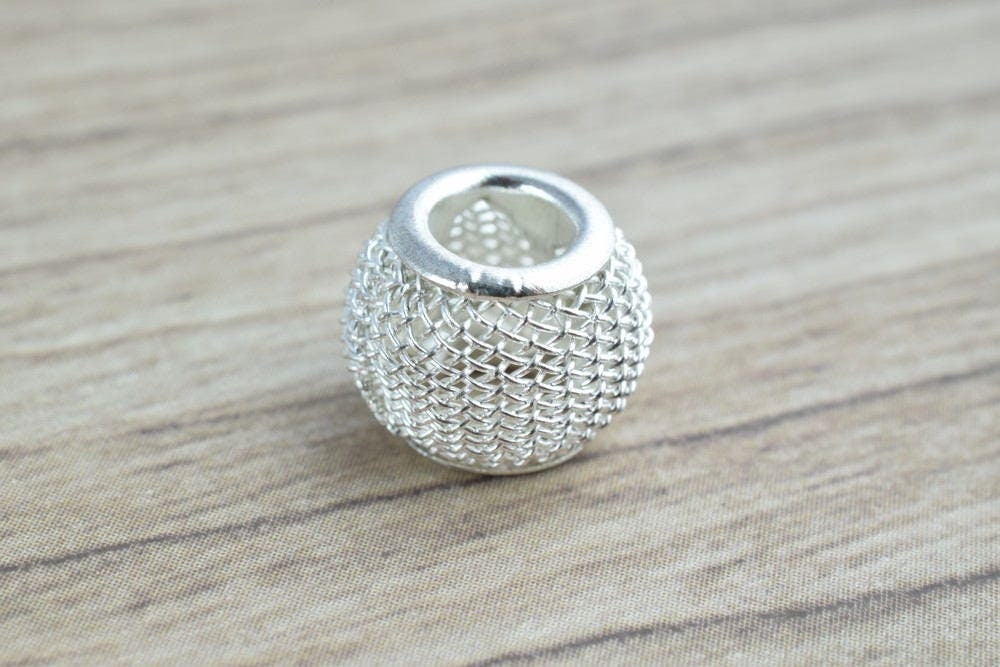 Wire Mesh Round Chunky Metal Beads: Basketball Wives Style Jewelry Components (12mm Large Hole, 6pcs, Metal Mesh)