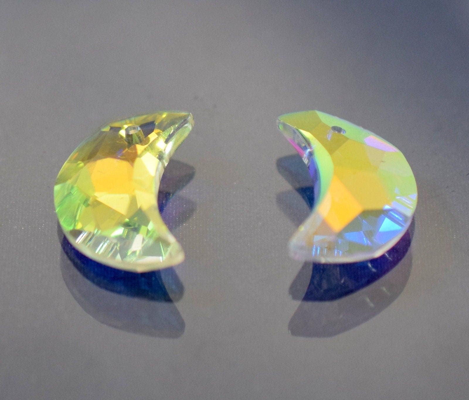 Crystal Chandelier Faceted Moon Shape Clear AB Iridescent 20x13mm, Hair jewelry , Top Hole, Sparkling Dangling Charm,Brace...